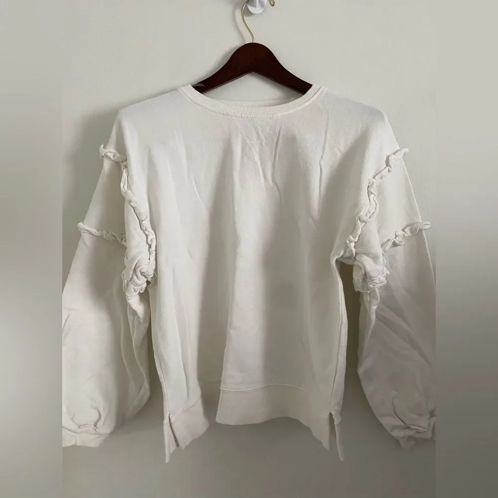 Time & Tru Ruffled Sweater |Color: White | Size: Small | - Picture 1 of 6